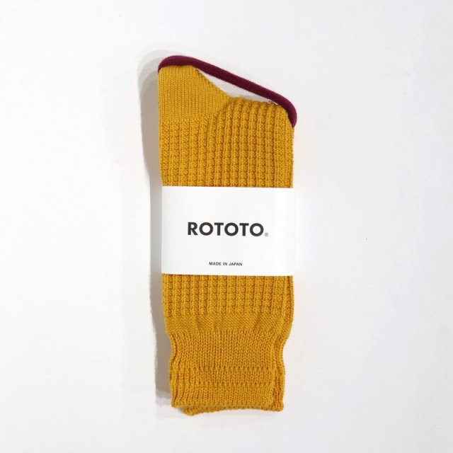 ROTOTO Cotton Waffle Crew Socks(Mustard)/ȥ åȥåե륯롼å(ޥ) R1110