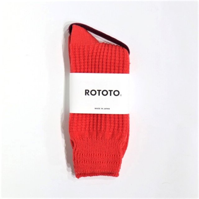 【ROTOTO】 Cotton Waffle Crew Socks(Red)/ロトト コットンワッフルクルーソックス(レッド) R1110