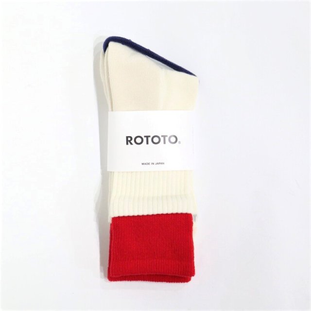 【ROTOTO】Double Layer Crew Socks (Red) / ロトト ダブルレイヤークルーソックス (レッド) R1494