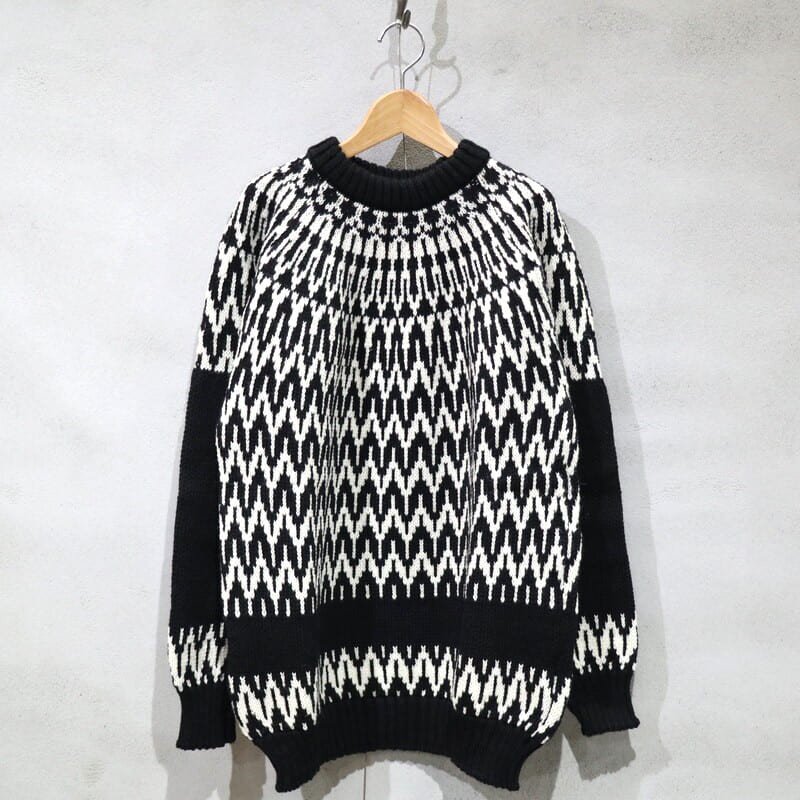 Guernsey Knit】 Iceman Twotone Sweater (Aran/Navy ) / ガンジー 