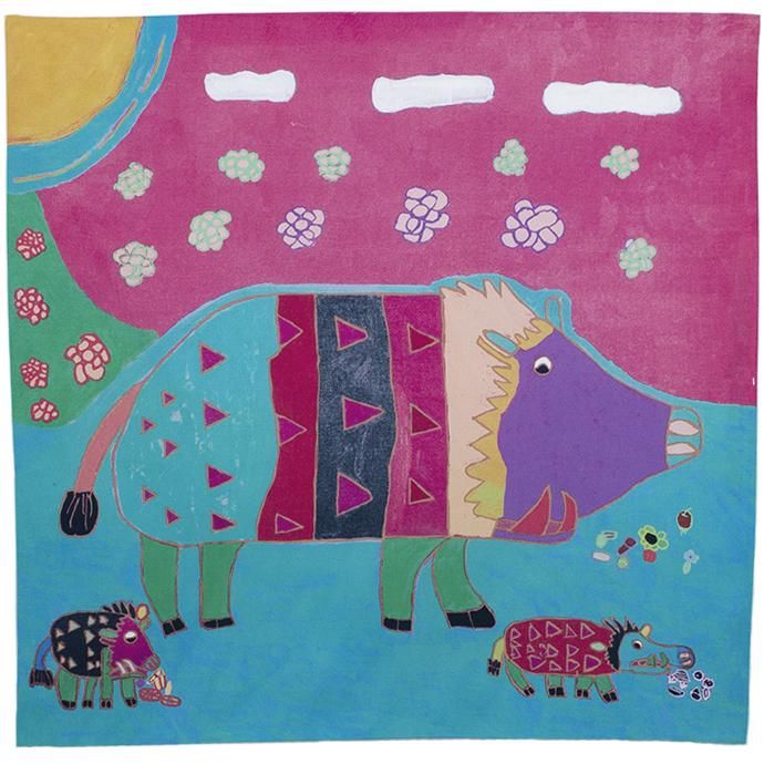 アール・ブリュットふろしき 50cm（いのししの子供たち）