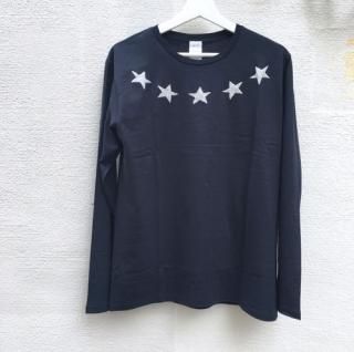 HOSU ۥ EMBROIDERED PRINT LONG T-SHIRT STAR NAVY