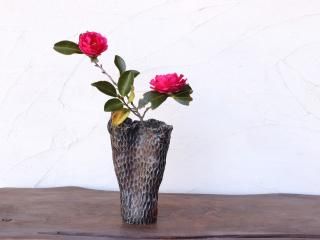 B90s 備前焼「セミ掛花入」備前印銘入 夏 花道 茶道