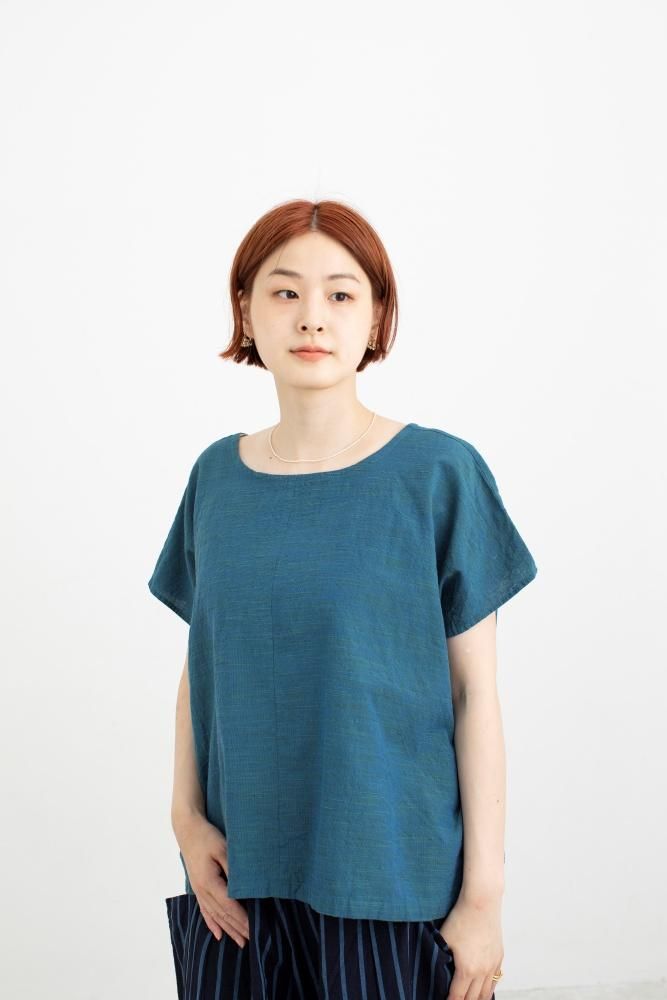 はらっぱ　会津木綿　前後両方で着られるシャツ　ターコイズ 前後両方で着られるシャツ - HARAPPA web shop (受注生産)