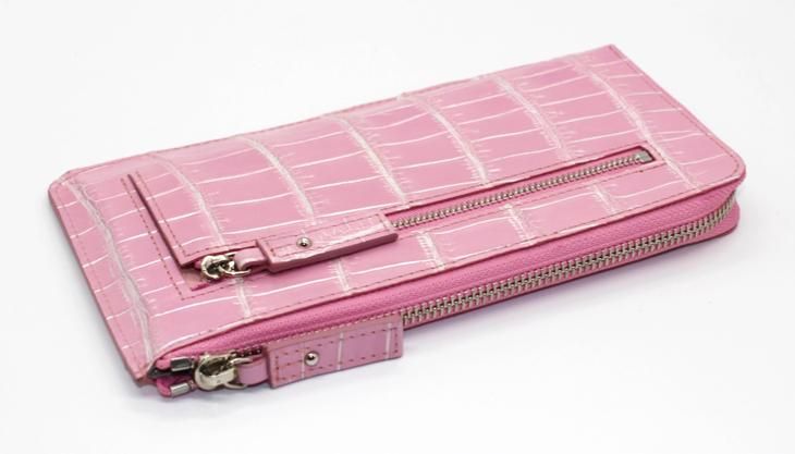 L字ファスナー長財布クロコダイル・シャイニングブラック/ピンクパール