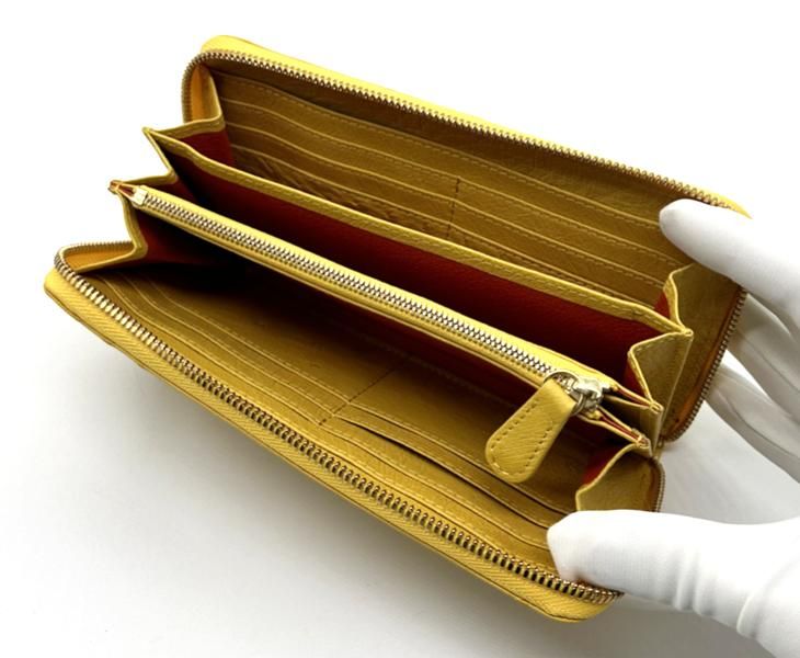 ラウンドファスナー長財布オールレザー/オーストリッチイエロー