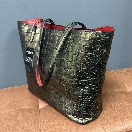 クロコダイルトートバッグ『華道』 | マットブラックゴールド - 『皮革