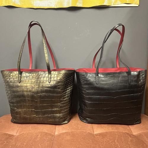 クロコダイルトートバッグ『華道』 | マットブラックゴールド - 『皮革