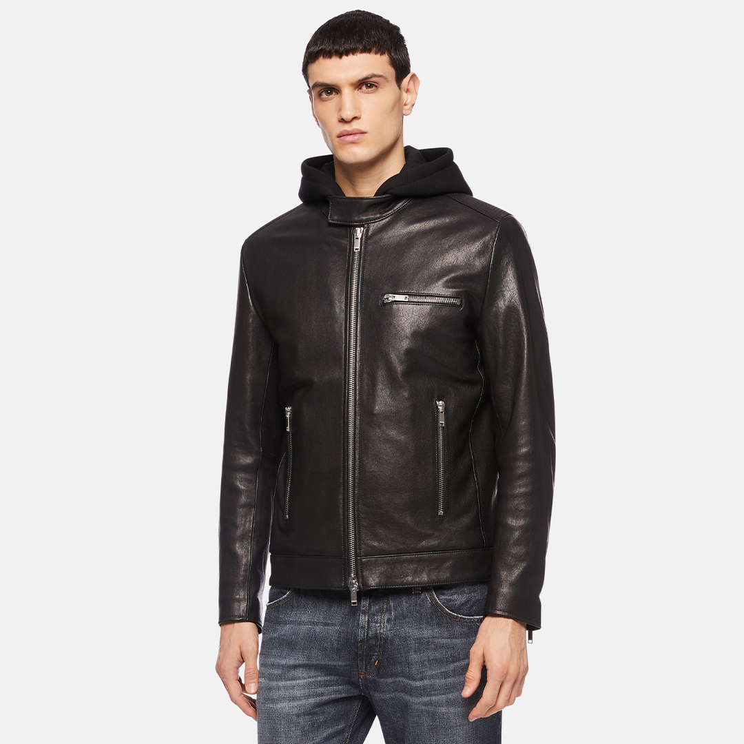 【DONDUP】Slim-fit nappa leather biker jacket 23aw
