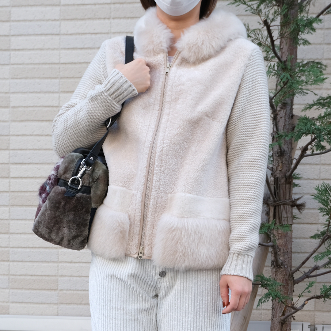 【LISA CONTE】knit mouton fur hoodie