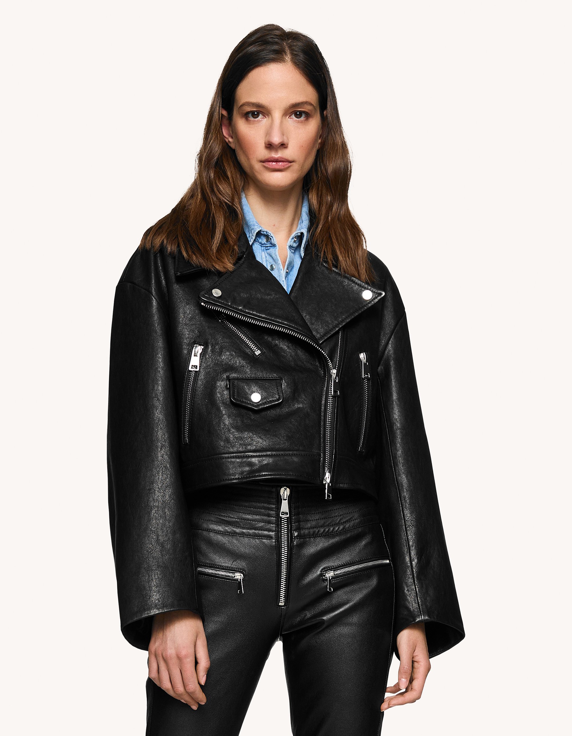 DOONDUPBoxy biker jacket nappa leather