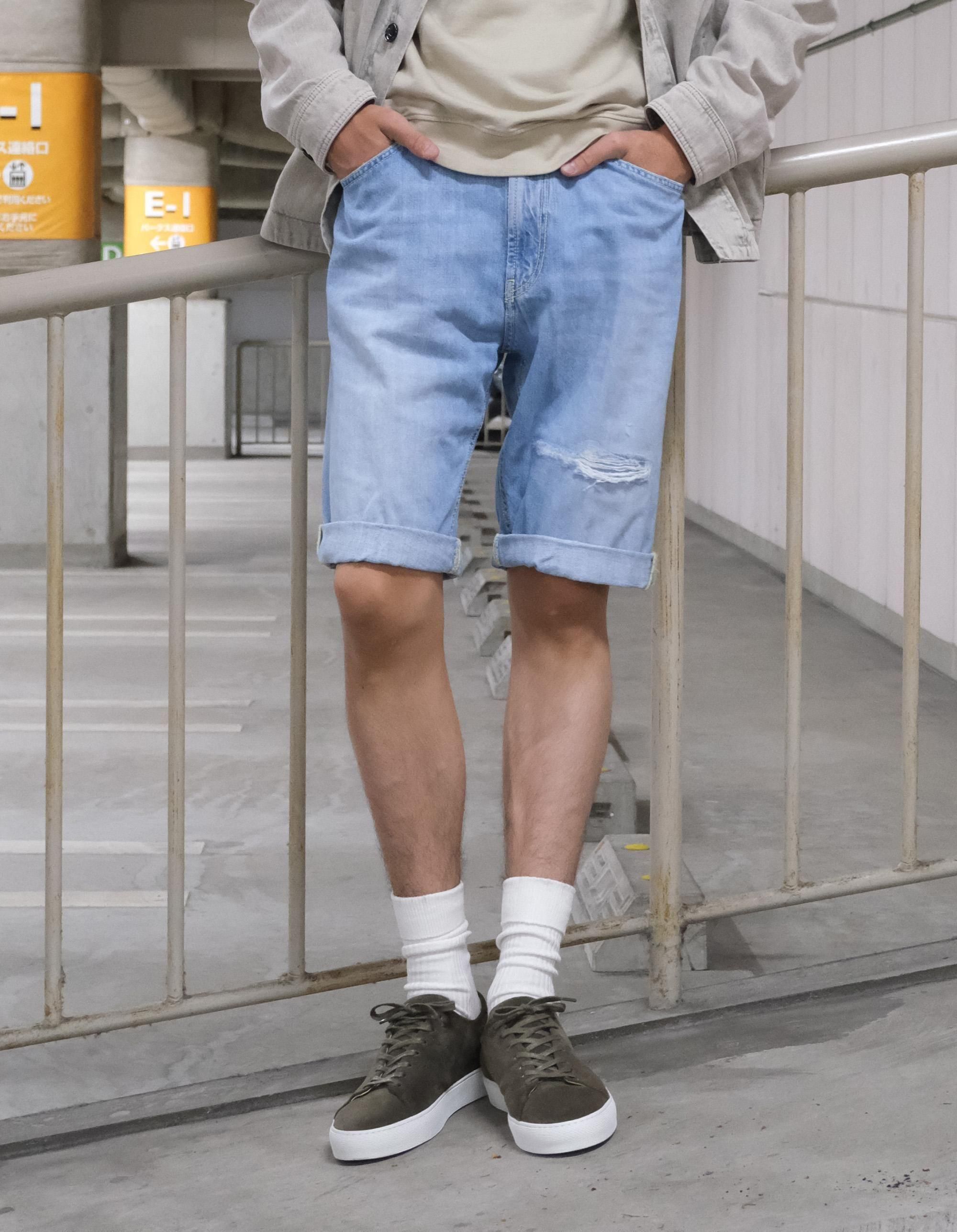 【DONDUP-MEN】ダメージ加工 ハーフデニムパンツ