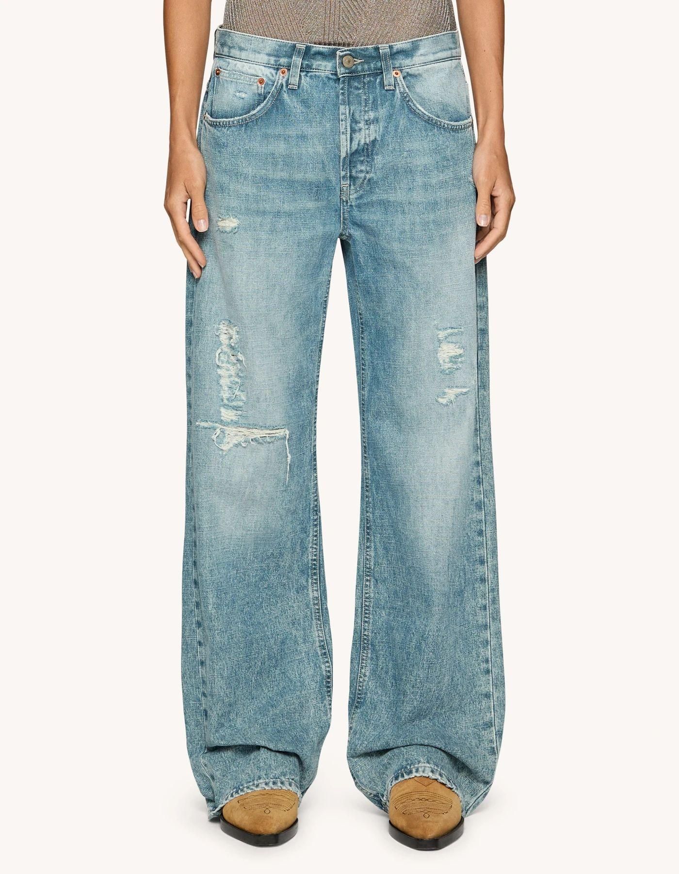 【DONDUP-WOMEN】JACKLYN ダメージワイドジーンズ10.75oz