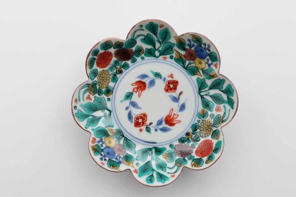 萬古焼　色絵粉彩手写花文皿九客 萬古焼 色絵粉彩手写花文皿九客 萬古焼 色絵粉彩