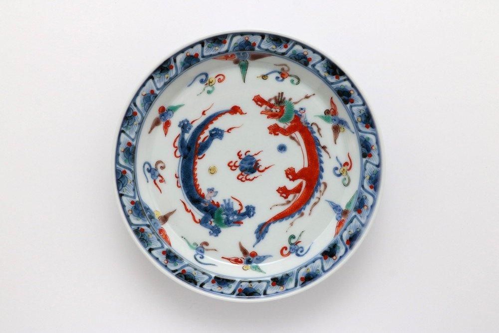 リム5寸皿 色絵双龍唐子文 - 石川の伝統工芸 九谷焼作家通販