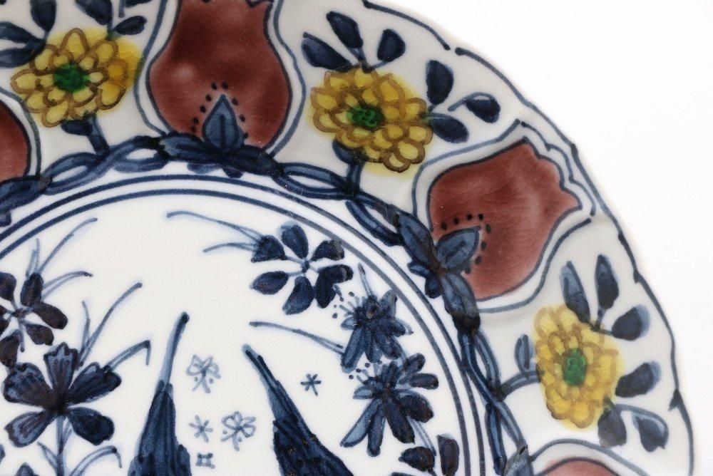 九谷焼　色絵　端皿　無傷・完品 九谷焼・手描き絵付け 中皿【色絵寿果文6.5寸菊皿】(大