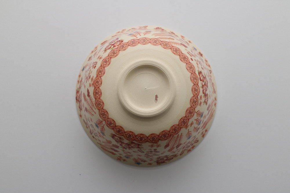 稀少　加賀久谷 谷口製　細密人物往来図(内絵 景色図)　煎茶用茶巾 稀少 加賀久谷 谷口製 細密 人物往来図 内絵 景色図 茶巾（加賀