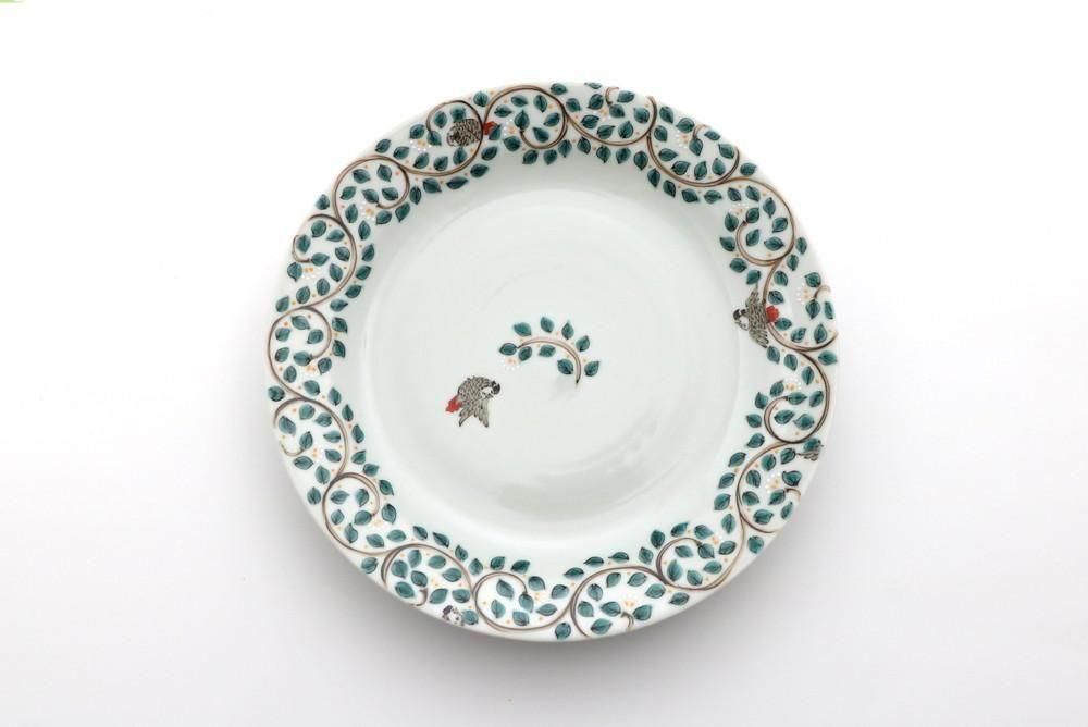 7寸リム皿 唐草インコ no.44 ヨウム - 石川の伝統工芸 九谷焼