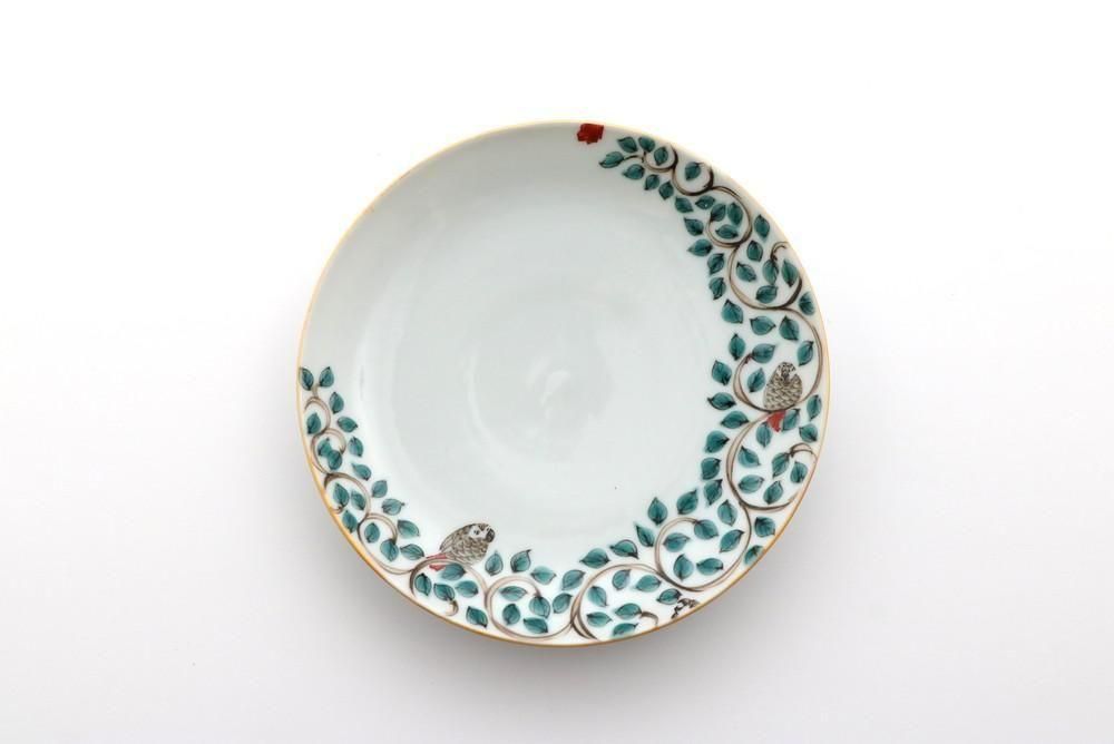 山浦早織　九谷焼　唐草 インコ　お皿　鳥柄　食器　手描き 5寸皿 唐草インコ | 山浦早織 - 九谷焼専門店の陶らいふ