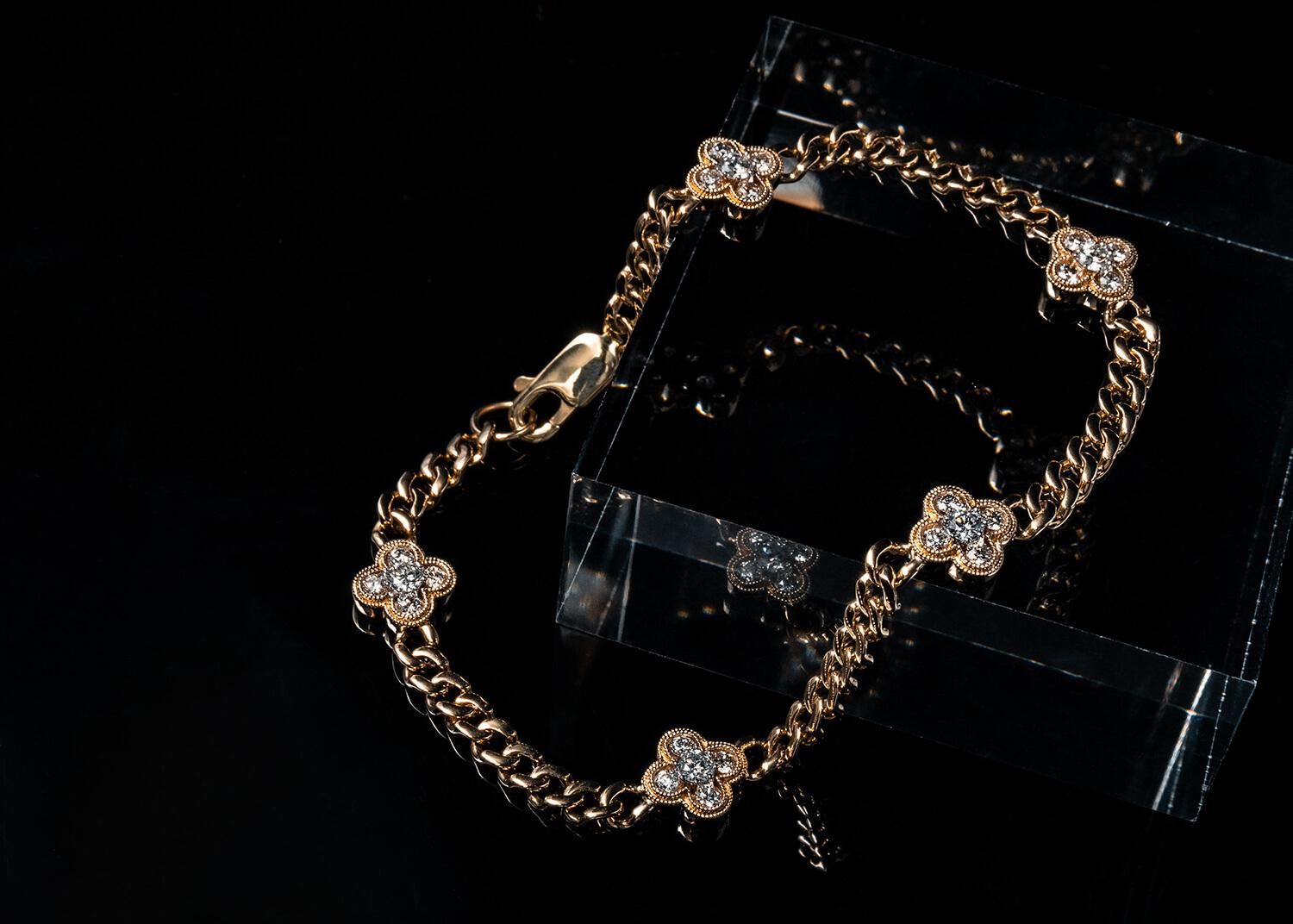 ダイヤモンド 14K イエローゴールド ブレスレット 幅8mm 18cm