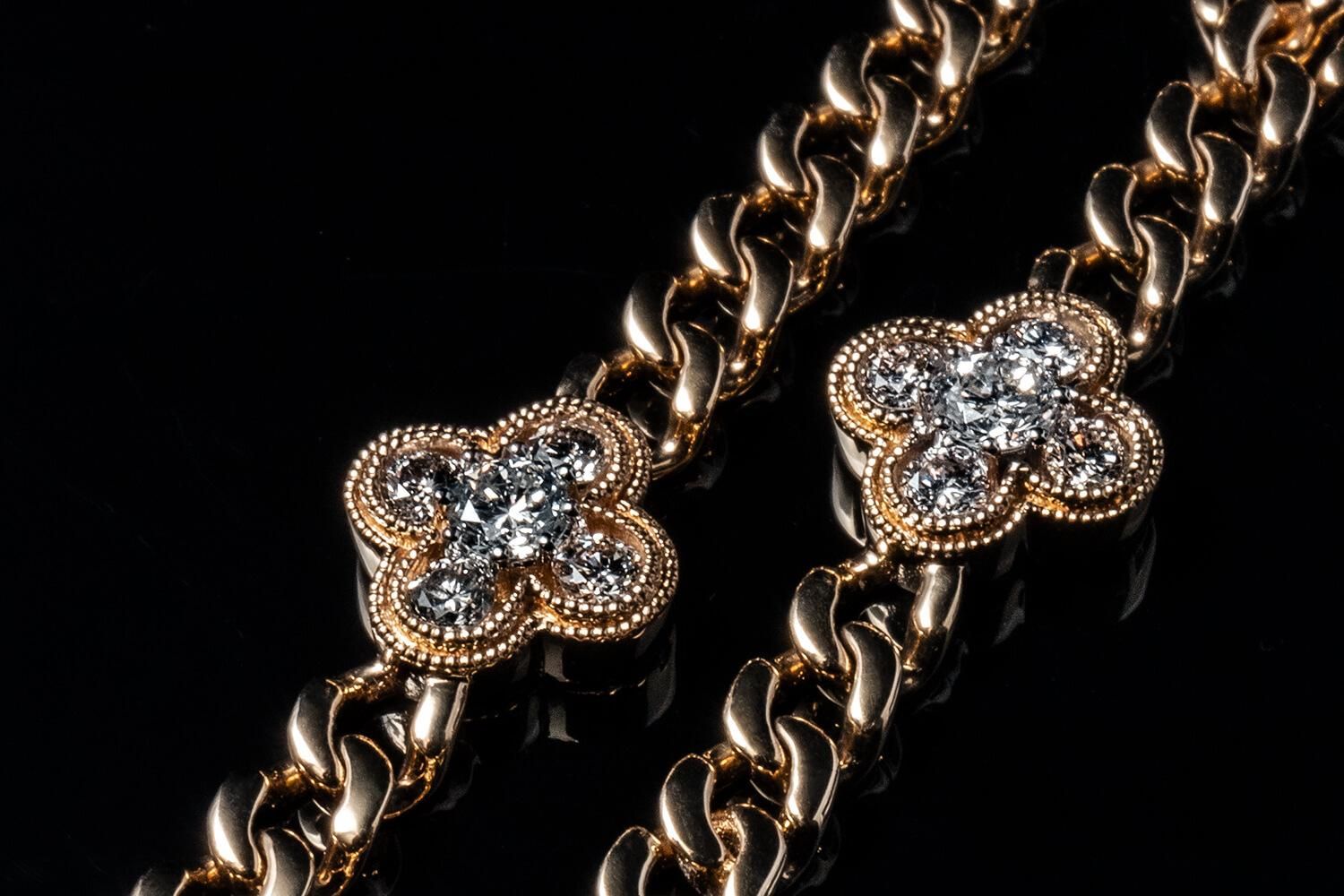 ダイヤモンド 14K イエローゴールド ブレスレット 幅8mm 18cm