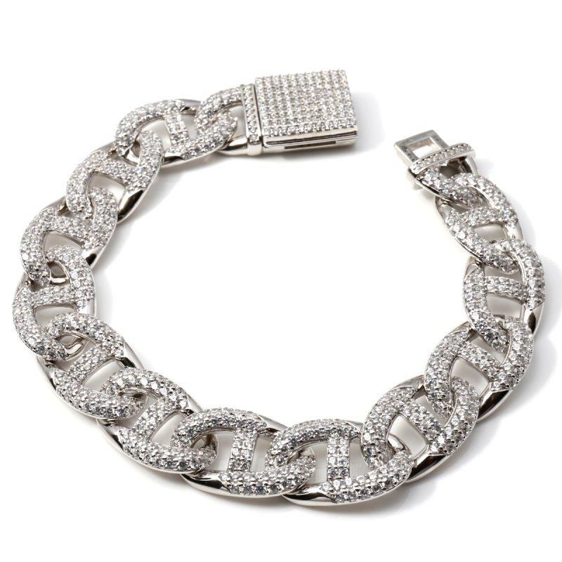 シルバー ブレスレット 幅12mm 19cm CZダイヤ-