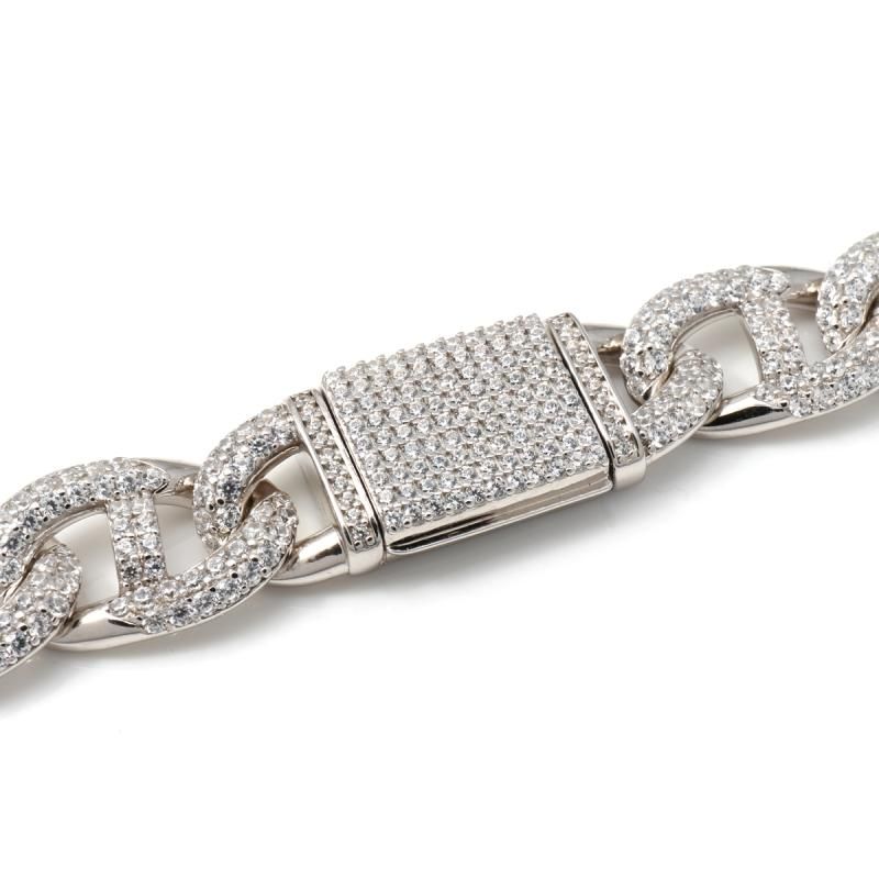 シルバー ブレスレット 幅12mm 19cm CZダイヤ-