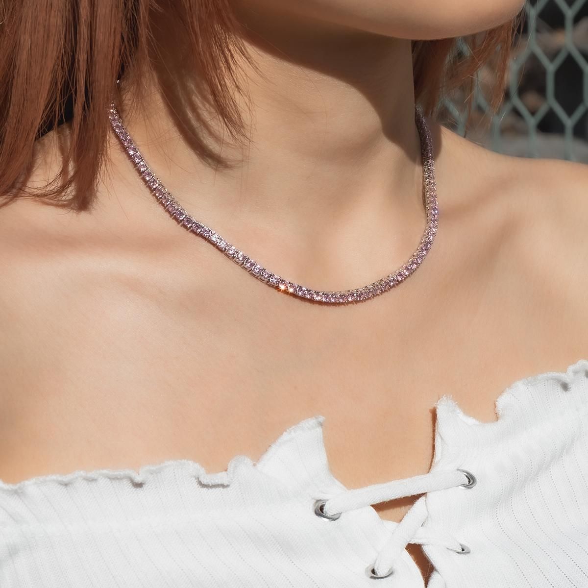 シルバー テニスネックレス 幅3.5mm 38cm-45cm AHNL-D001-3MM-PK シルバー テニスネックレス 幅3.5mm 38cm-45cm AHNL-D001-3MM-PK