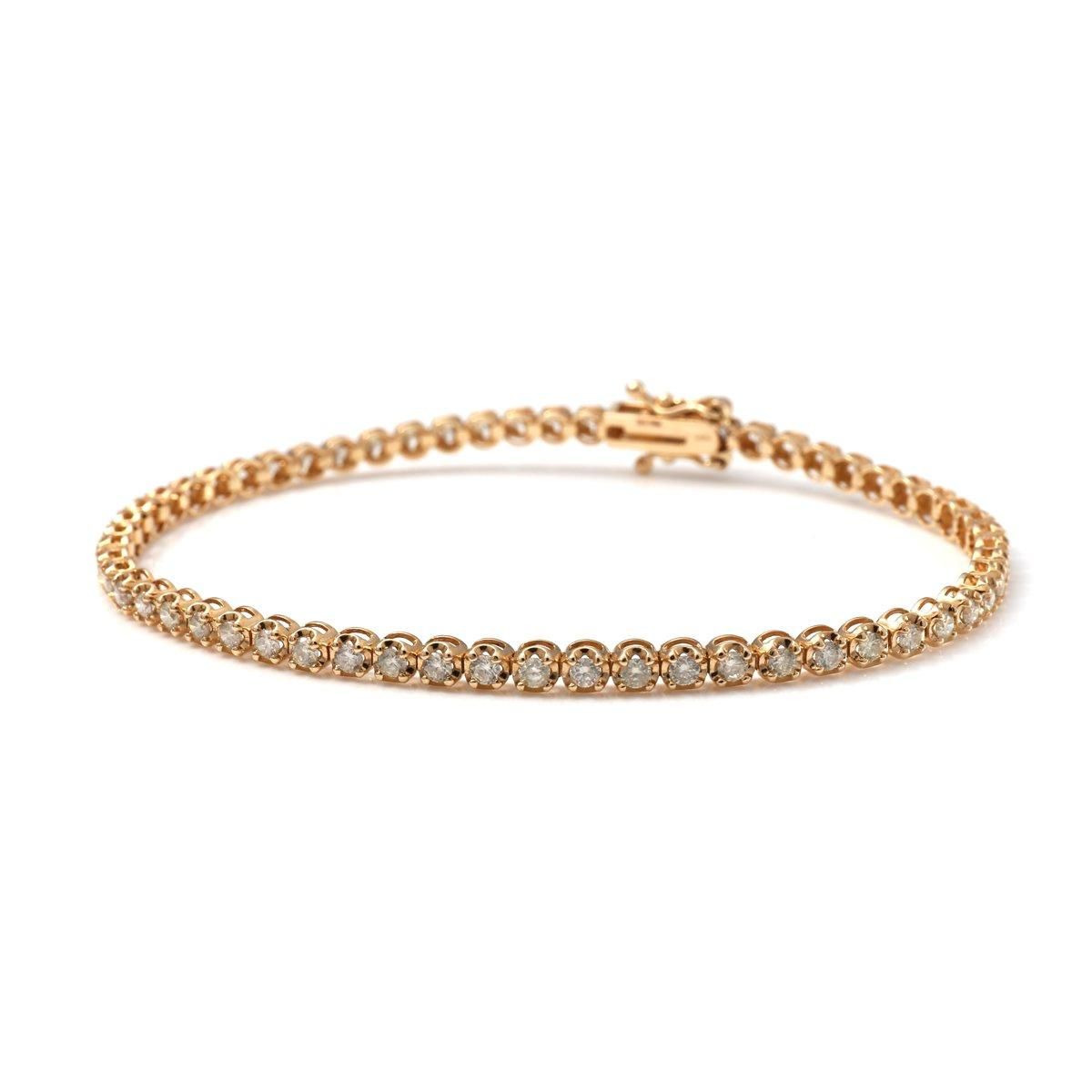 ダイヤモンド 14K イエローゴールド テニスブレスレット 幅3mm ダイヤモンド 14K イエローゴールド テニスブレスレット 幅3mm