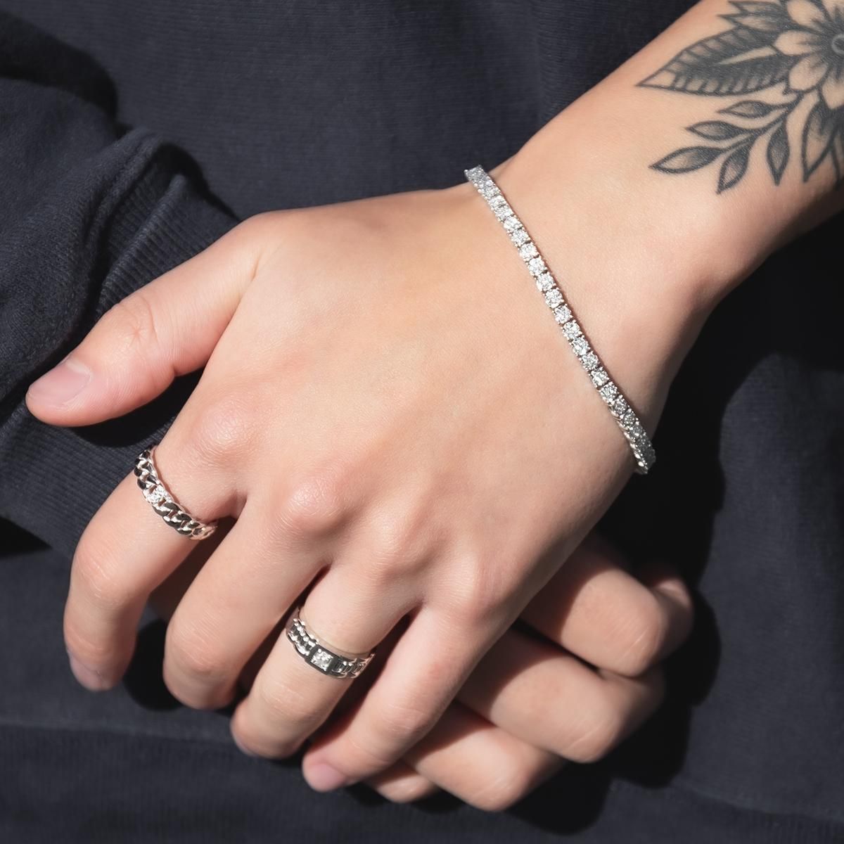 ダイヤモンド 14K ホワイトゴールド ブレスレット 幅3.5mm 19cm ダイヤモンド 14K ホワイトゴールド ブレスレット 幅3.5mm 19cm