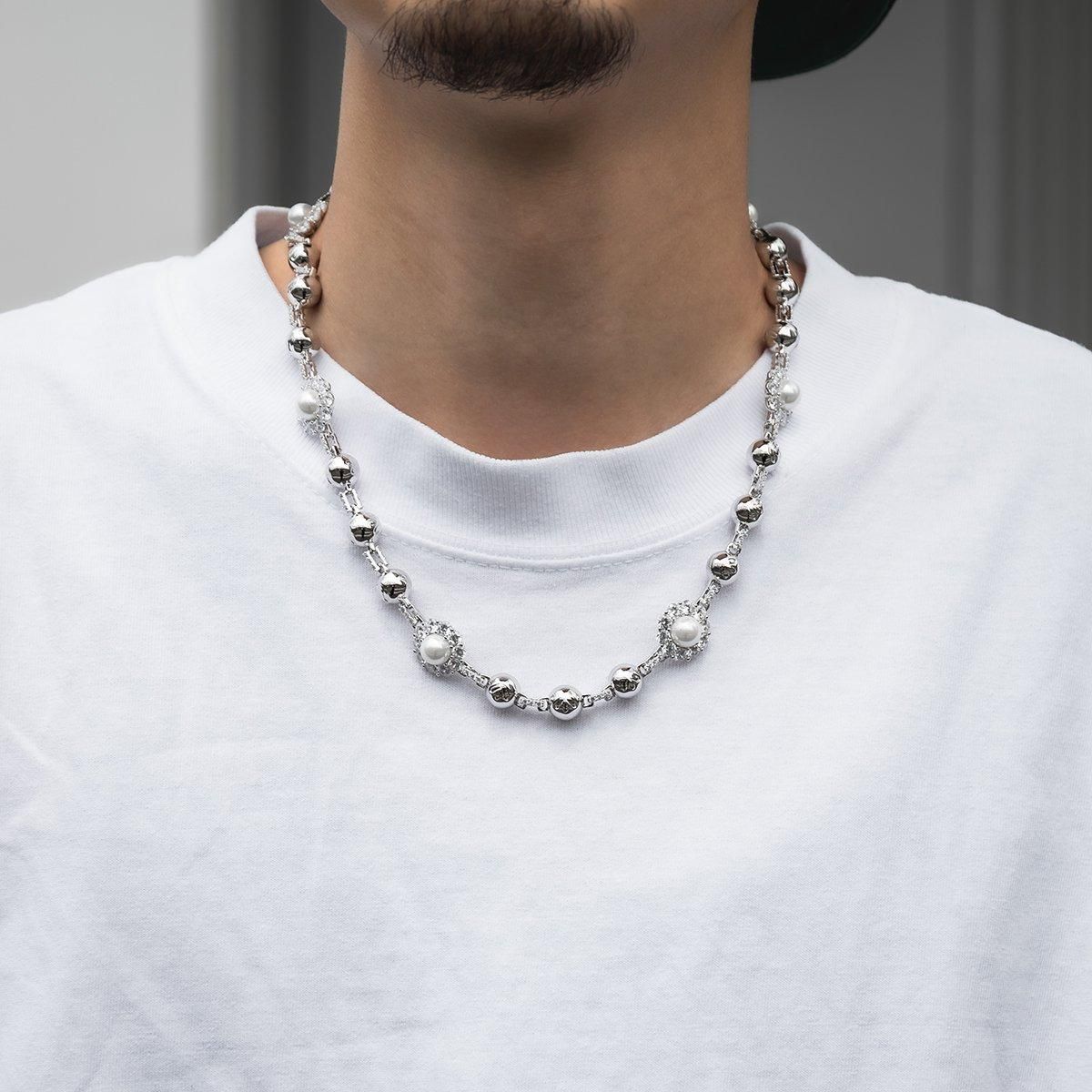 シルバー フラワーパールネックレス 幅16mm 50cm AHN-0100 シルバー フラワーパールネックレス 幅16mm 50cm AHN-0100