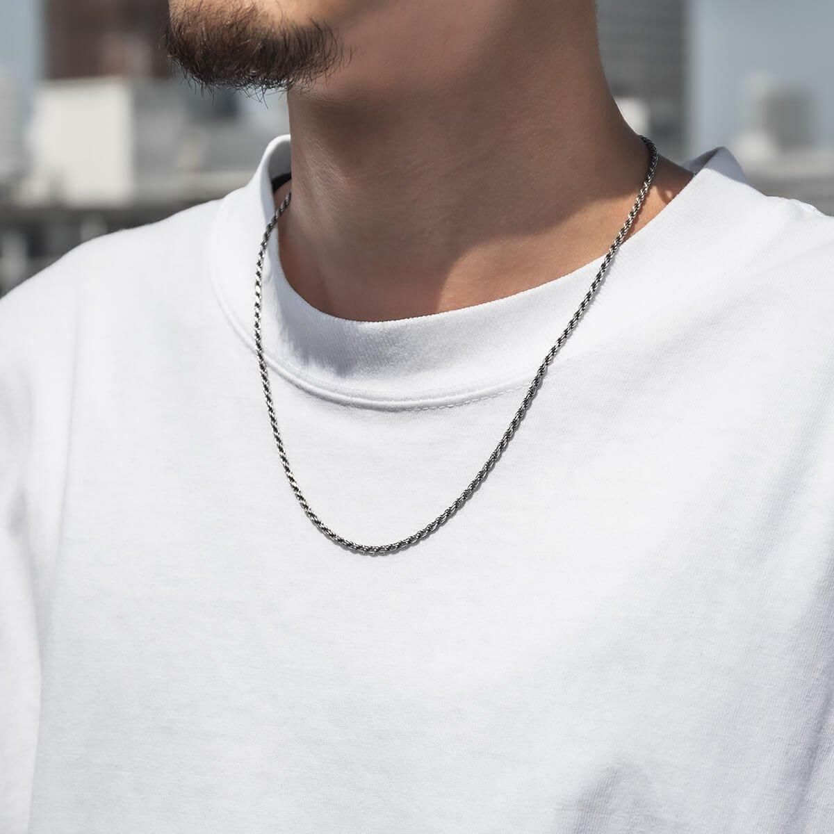 シルバー ロープネックレス 幅2.2mm 45cm-55cm いぶし加工 シルバー ロープネックレス 幅2.2mm 45cm-55cm いぶし加工