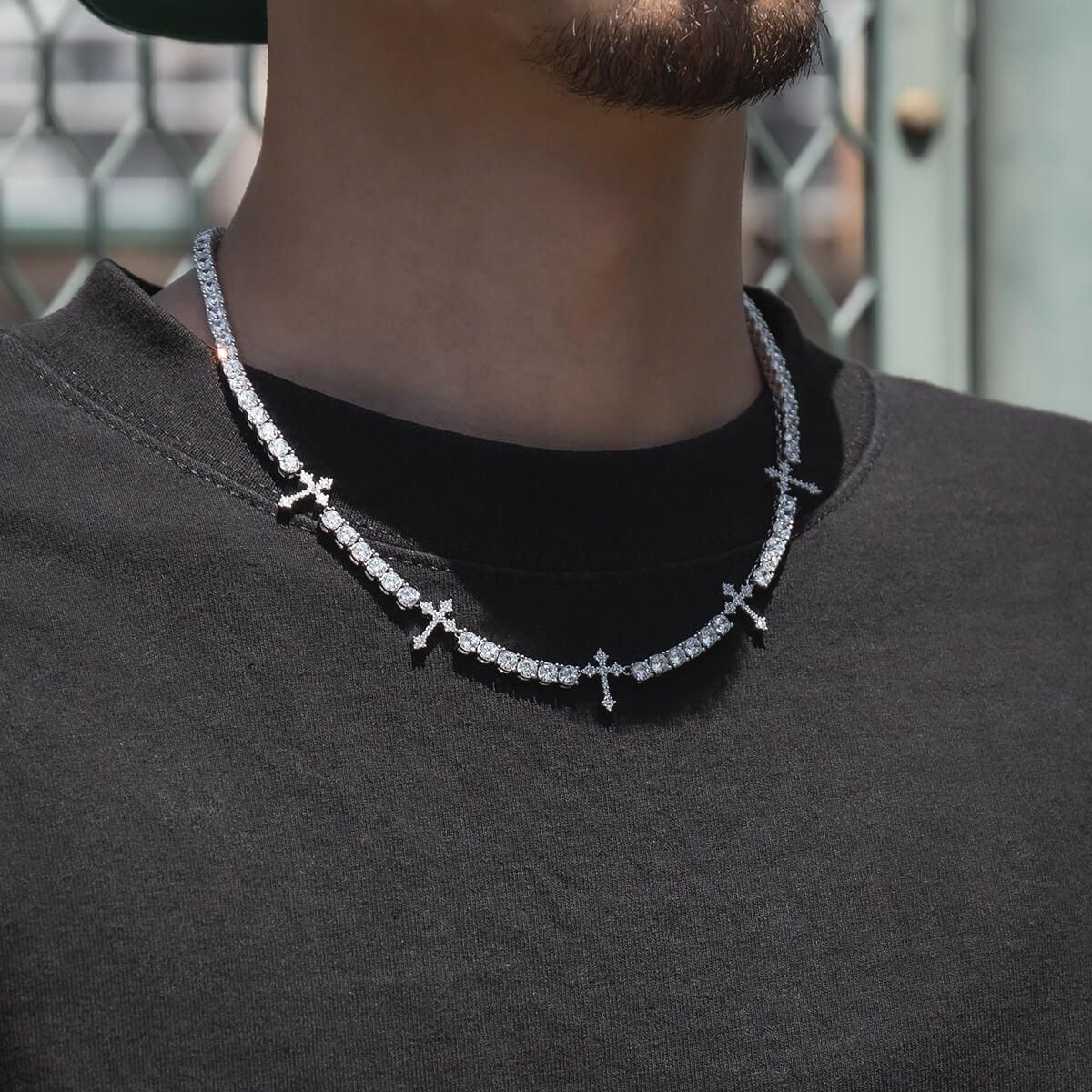 シルバー テニスネックレス 幅4mm 45cm-50cm AHNL-D001-CROSS シルバー テニスネックレス 幅4mm 45cm-50cm AHNL-D001-CROSS