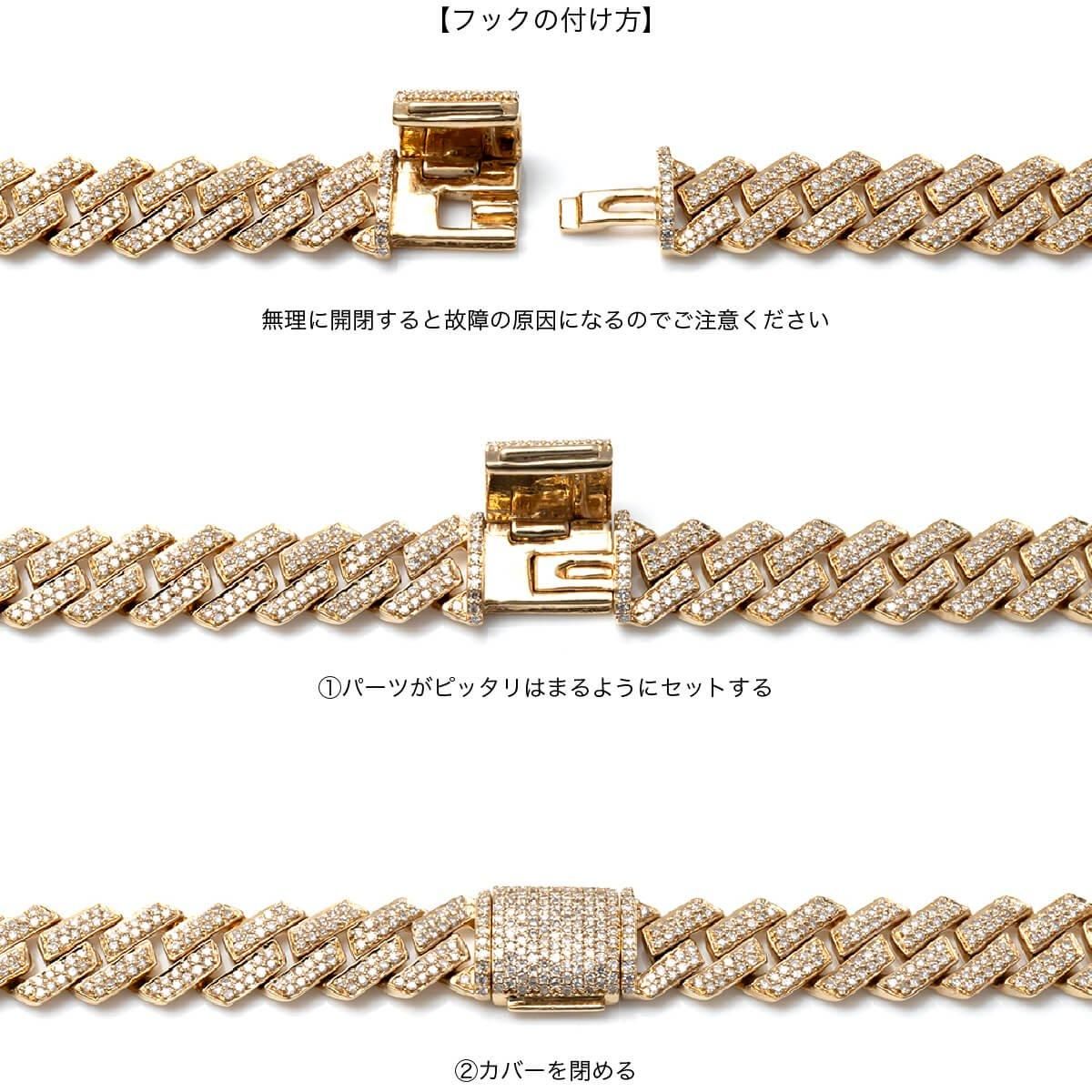 ダイヤモンド 14K イエローゴールド スクエアマイアミネックレス