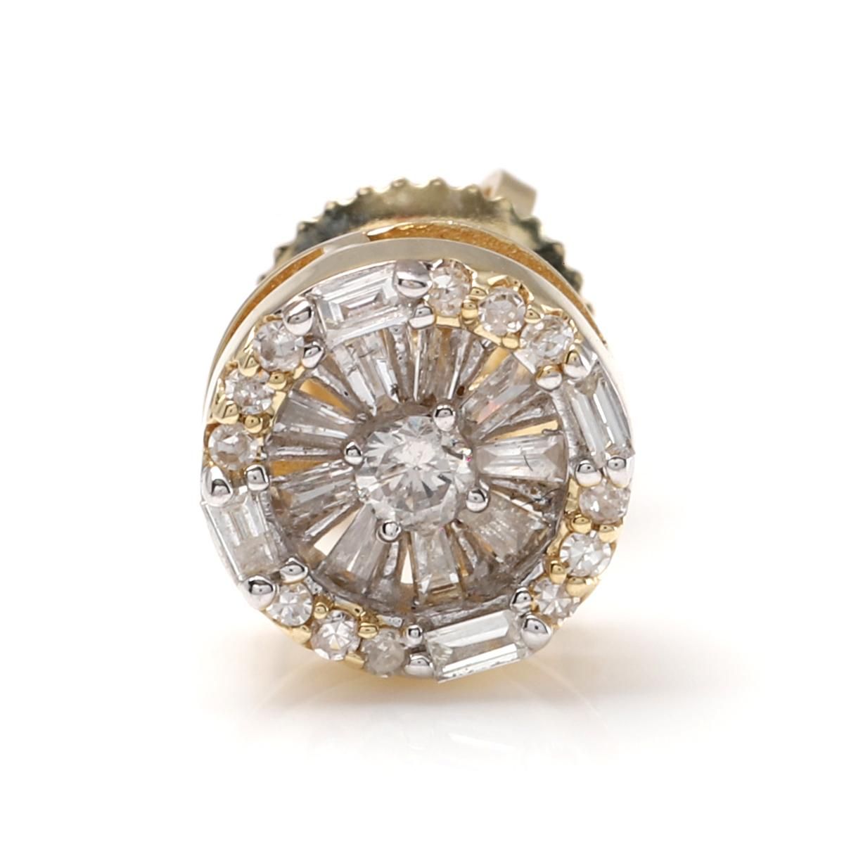 パヴェダイヤモンド10K 片耳ピアス ダイヤモンド 10K イエローゴールド ピアス 7.5mm A137950