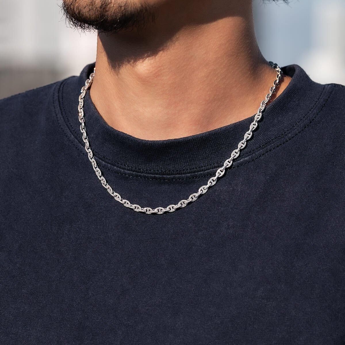 ダイヤモンド 10K ホワイトゴールド アンカーネックレス 幅4.5mm ダイヤモンド 10K ホワイトゴールド アンカーネックレス 幅4.5mm