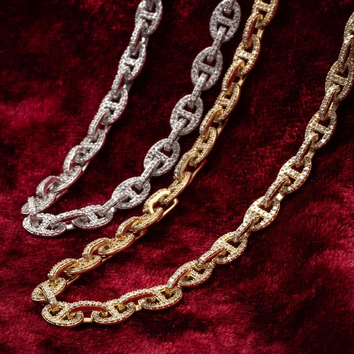 ダイヤモンド 10K イエローゴールド アンカーネックレス 幅4.5mm 46cm