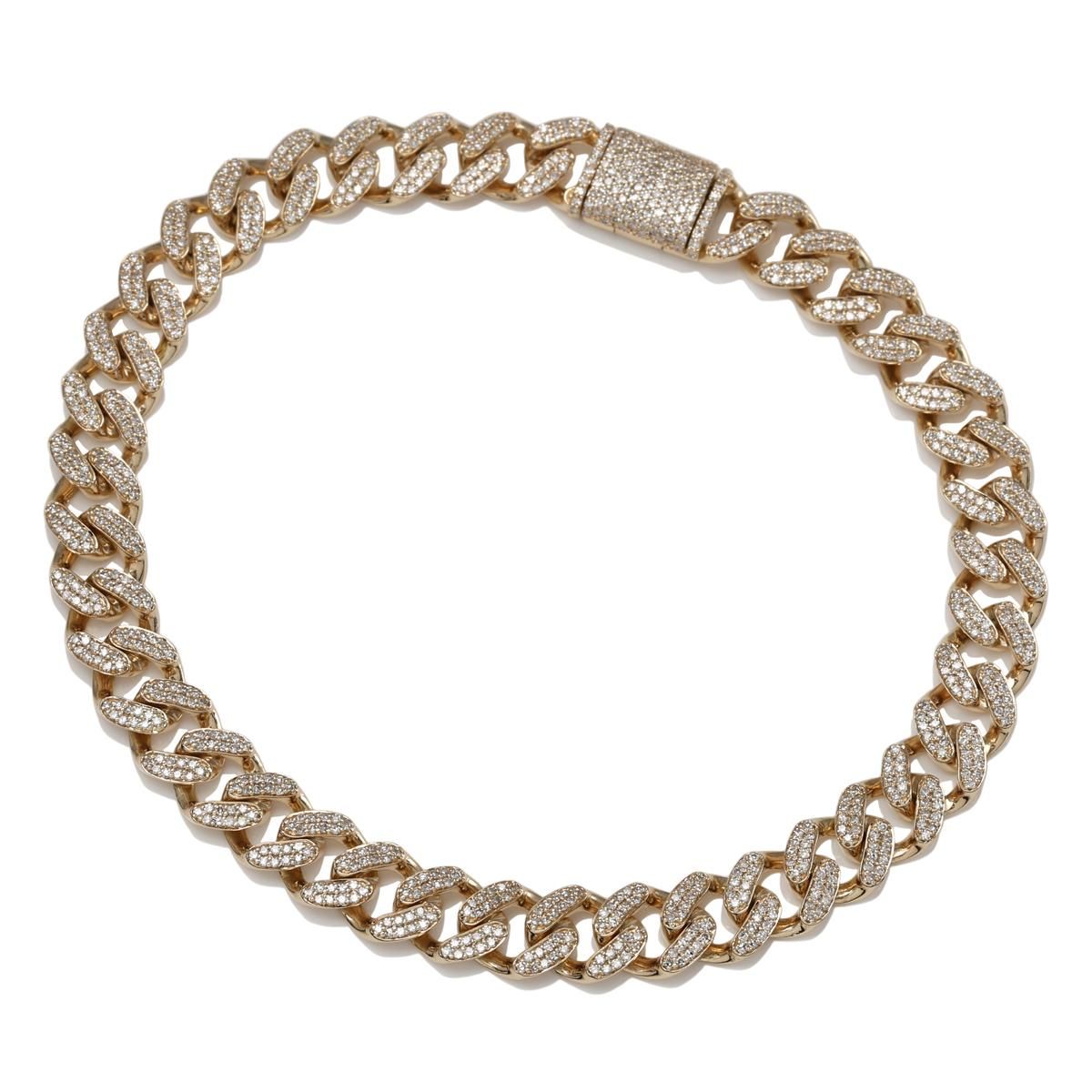 ダイヤモンド 14K イエローゴールド マイアミブレスレット 幅7mm ダイヤモンド 14K イエローゴールド マイアミブレスレット 幅7mm