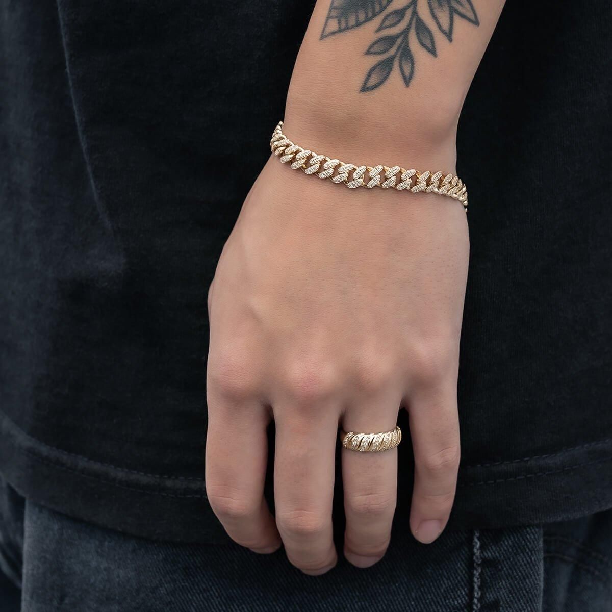 ダイヤモンド 14K イエローゴールド マイアミブレスレット 幅7mm ダイヤモンド 14K イエローゴールド マイアミブレスレット 幅7mm