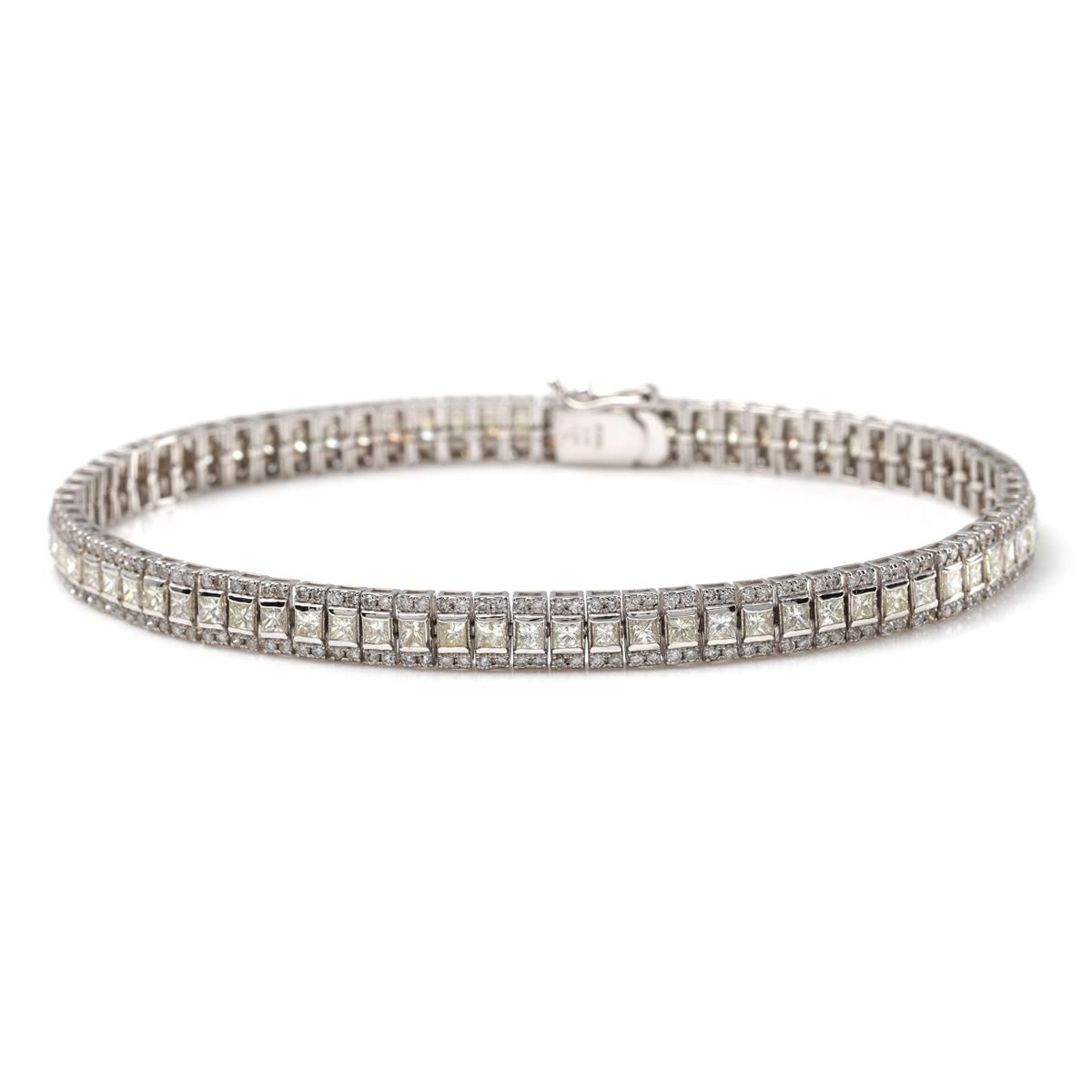 ダイヤモンド 14K ホワイトゴールド ブレスレット 幅4.5mm 18cm