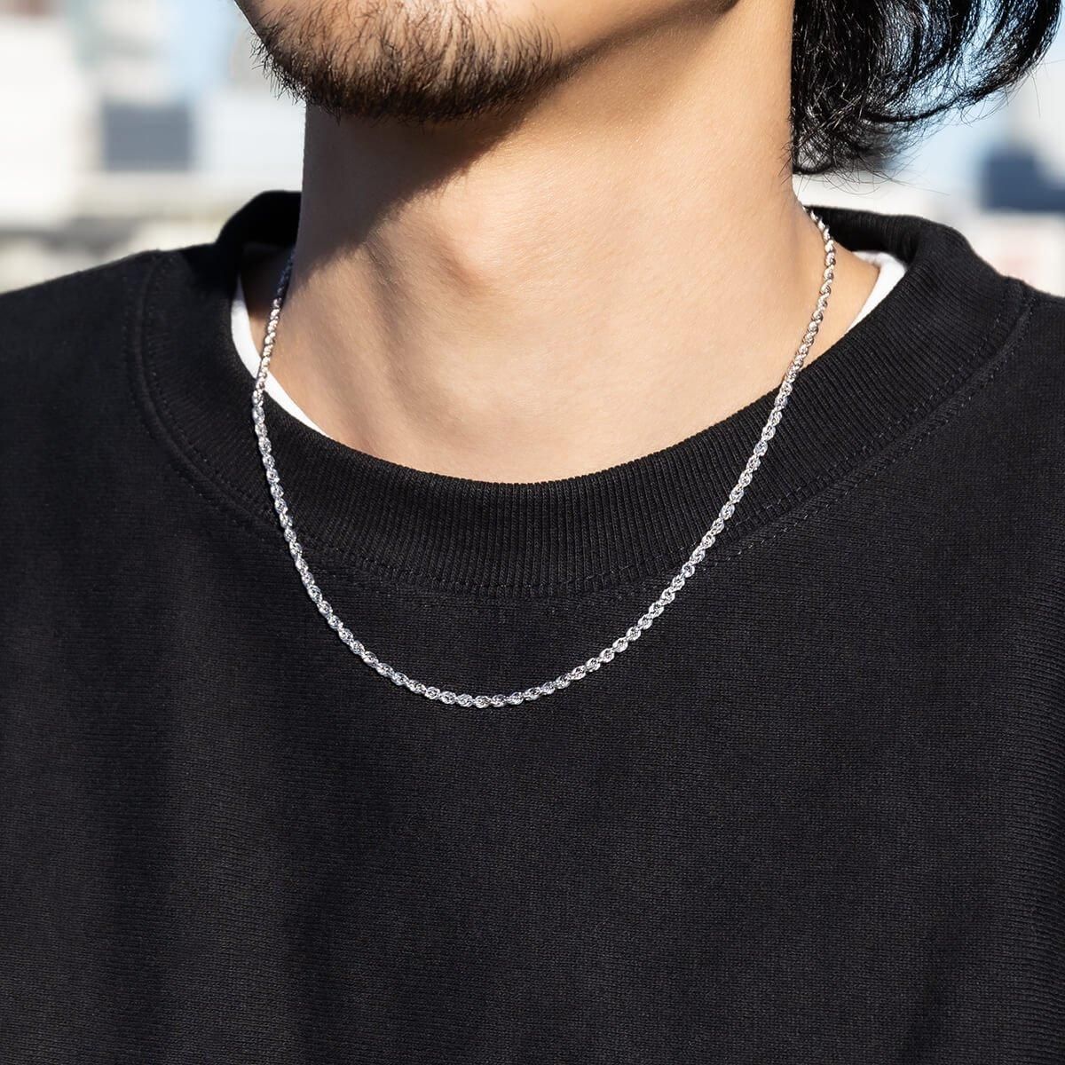10K ホワイトゴールド ロープネックレス 幅2.5mm 45cm-55cm 10K ホワイトゴールド ロープネックレス 幅2.5mm 45cm-55cm