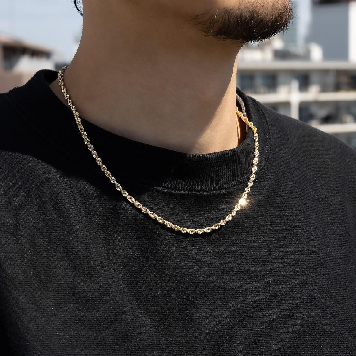 10K イエローゴールド ロープネックレス 幅3mm 45cm-60cm 10K イエローゴールド ロープネックレス 幅3mm 45cm-60cm