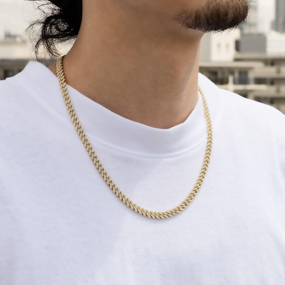 いいスタイル ダイヤモンド 10K イエローゴールド マイアミネックレス 幅6.2mm アクセサリー