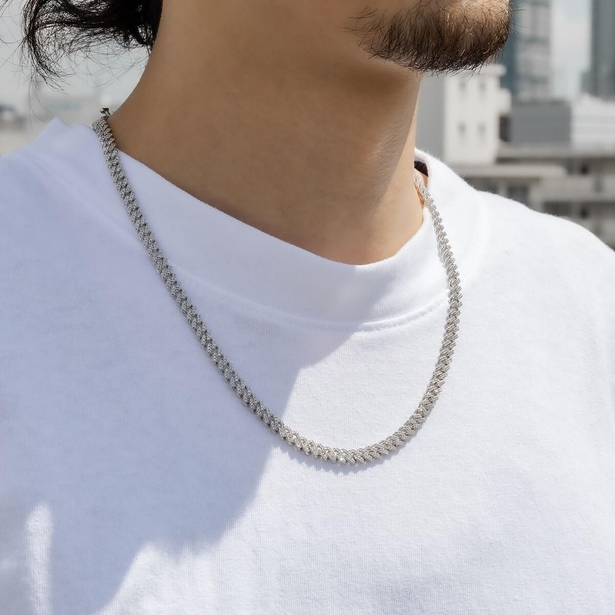 ダイヤモンド 14K イエローゴールド マイアミネックレス 幅7mm