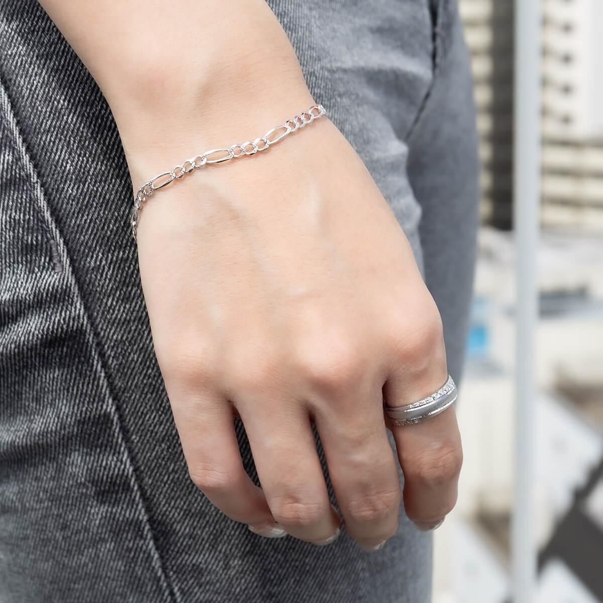 10K ホワイトゴールド フィガロブレスレット 幅3.5mm 17cm-19cm
