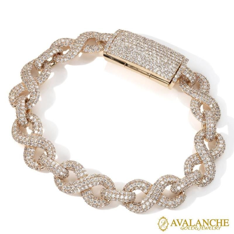 avalanche ブレスレット ダイヤモンド 14K ホワイトゴールド ブレスレット 幅3.5mm 19cm
