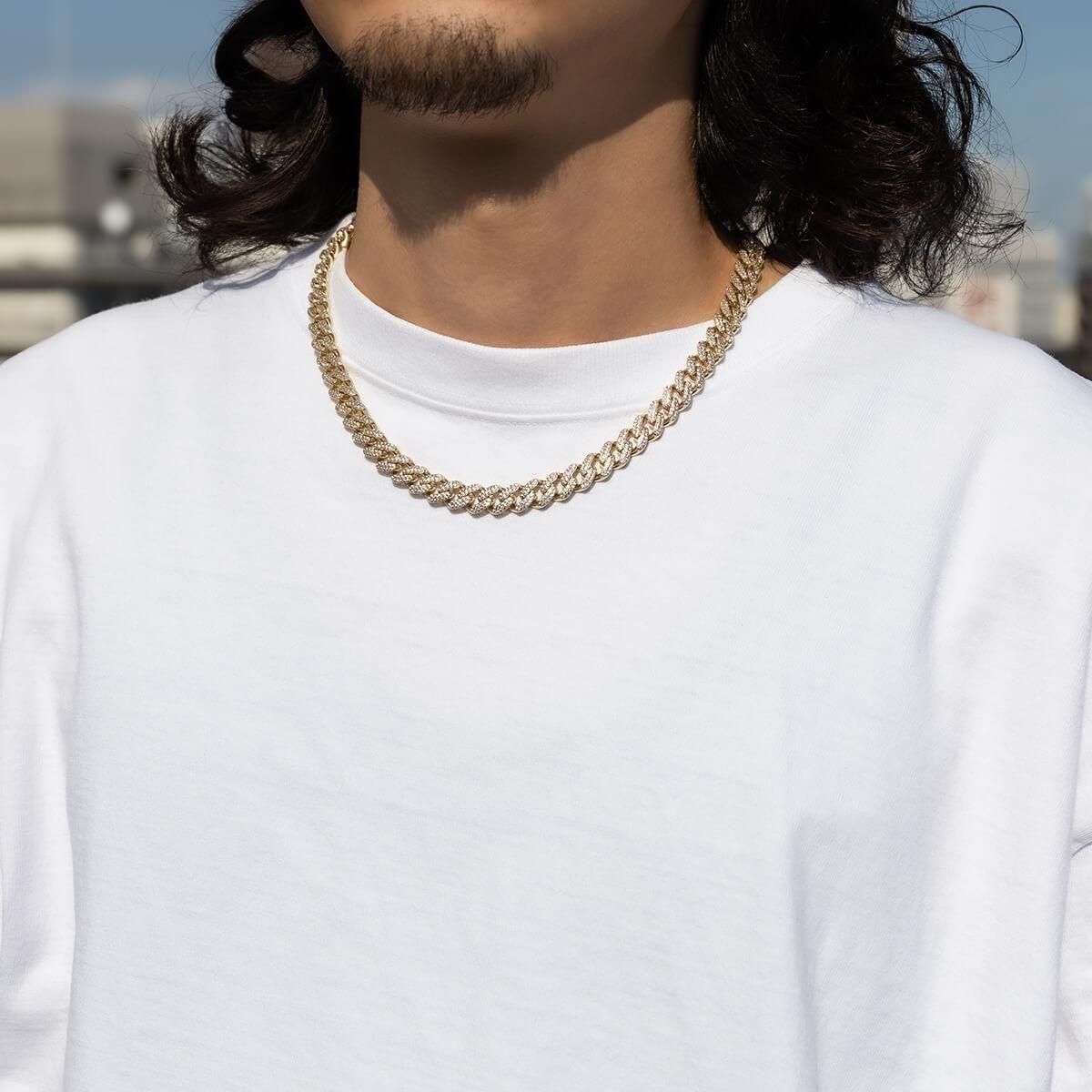 avalanche 10k マイアミネックレス　ジルコニア入り ダイヤモンド 10K ホワイトゴールド マイアミネックレス 幅8.2mm