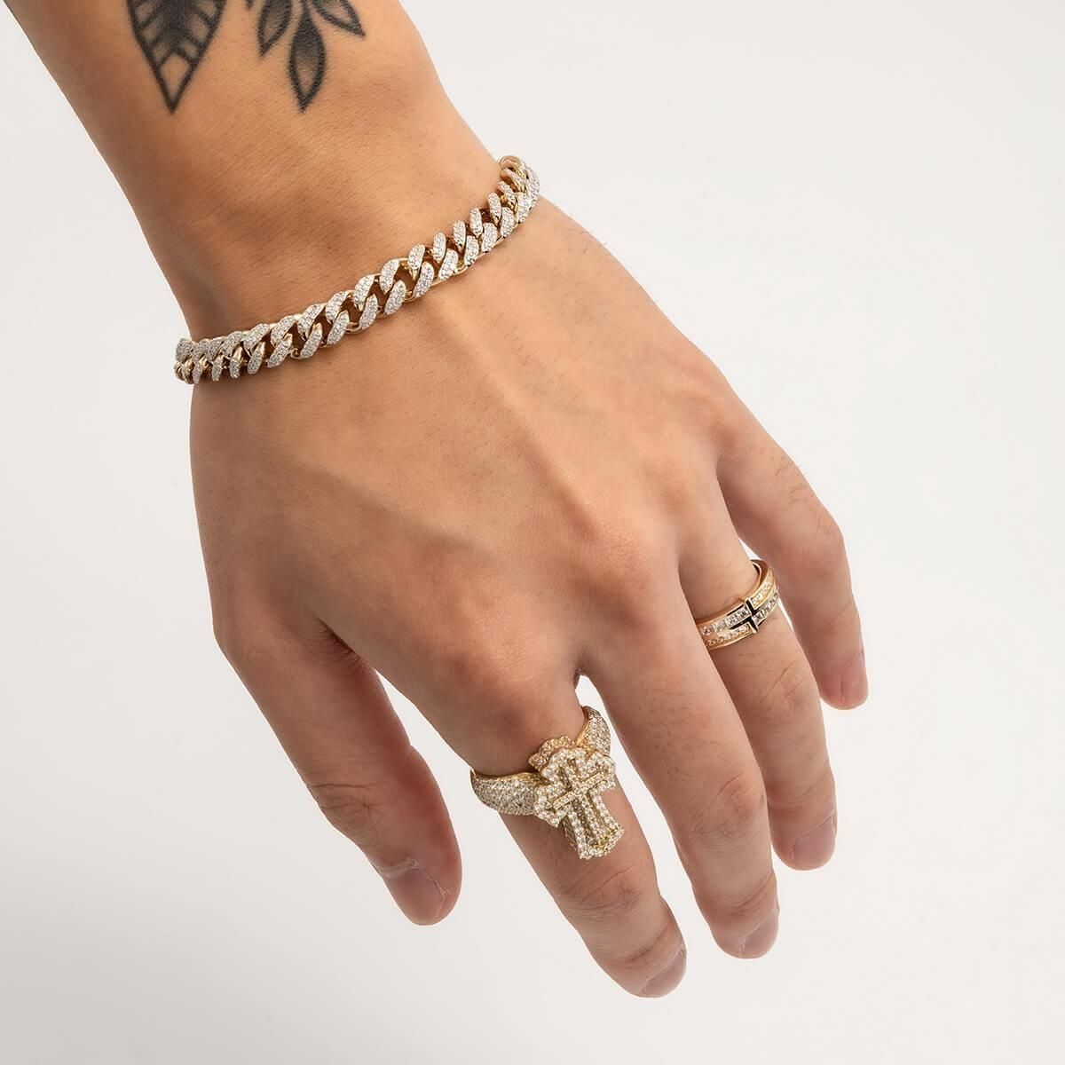 ダイヤモンド 10K イエローゴールド マイアミブレスレット 幅7.2mm