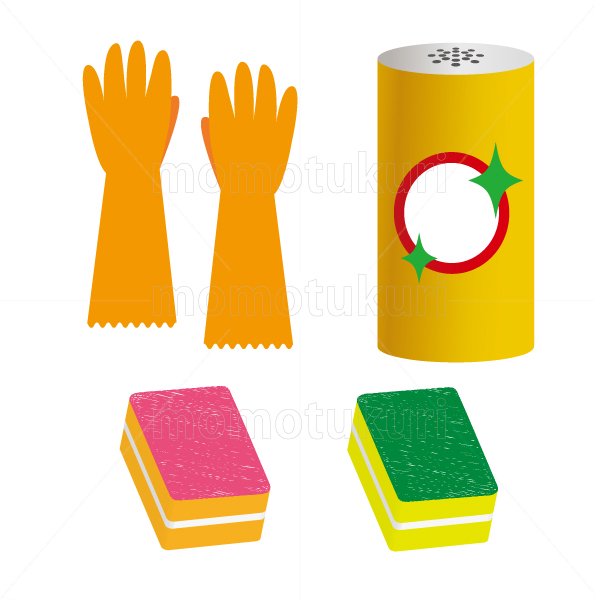 ビニール手袋　スポンジ　クレンザー　のイラストセット　8