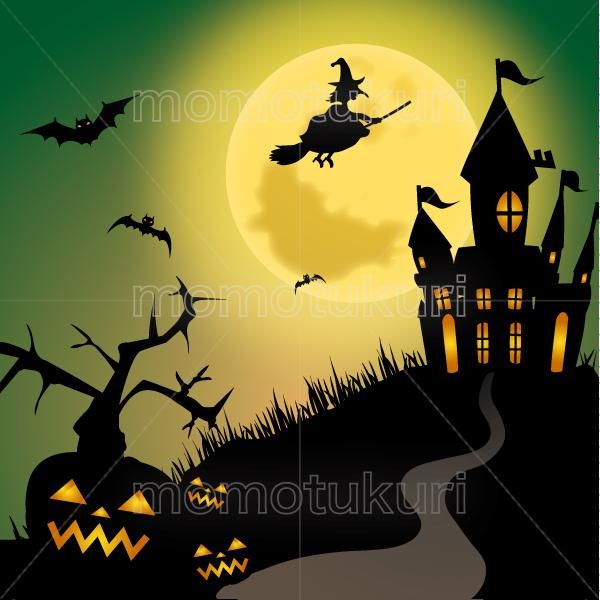 99円から390円素材sozai ハロウィン背景イラスト かぼちゃ 館 こうもり 満月 枯れ木 緑 99円から390円素材sozai ハロウィン背景イラスト かぼちゃ 館 こうもり 満月 枯れ木 緑